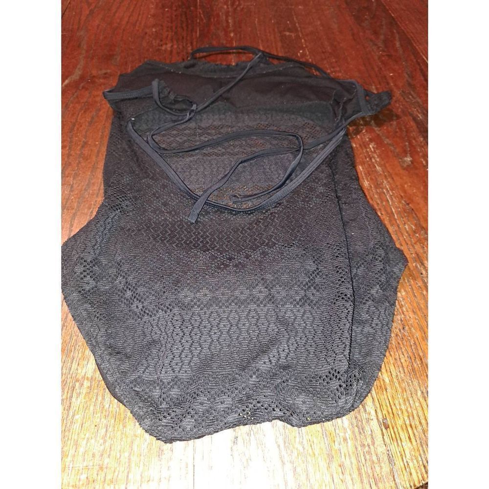 Medium 8/10 Time and Tru Black Sheer Tie Back One Piece Swimsuit Bathing Suit - Picture 2 of 4